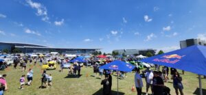 Crowd and Volkswagen cars on the lawn at Dub Splash
