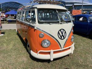 Orange Volkswagen bus at Dub Splash