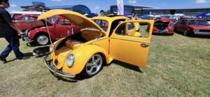 Yellow Volkswagen ragtop at Dub Splash